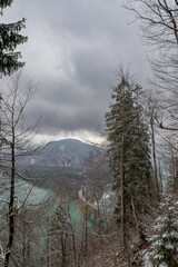 View of the Sylvenstein storage lake during winter (Bavaria, Austria)