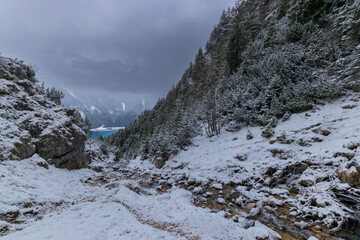 view of the Lake Achensee from the dalfazer waterfall (Tyrol, Austria)