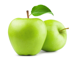 Apples isolated. Ripe fresh green apples on a white background.