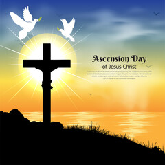 Elegant Ascension Day of Jesus Christ design with sunset background 