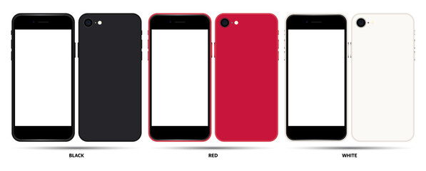 Smartphone Mockup. Color: Black, Red, White. Stock Vector
