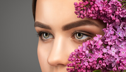 Beautiful eyes of a woman with make-up close-up.  makeup and healthy clean skin. Professional...