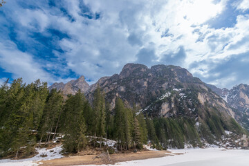 frozen Lake Braies (Pragser Wildsee, Dolomites, Italy)