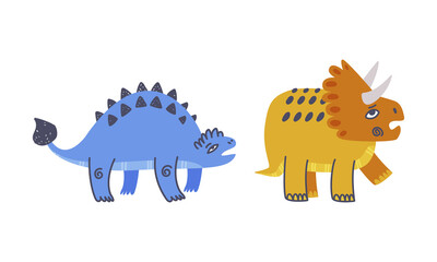 Funny Dinosaur as Cute Prehistoric Creature and Comic Jurassic Predator Vector Set