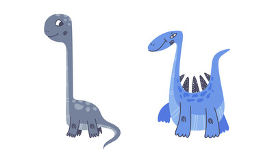 Funny Dinosaur as Cute Prehistoric Creature and Comic Jurassic Predator Vector Set