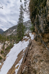 Hiking trail in the rocks of the Dolomites