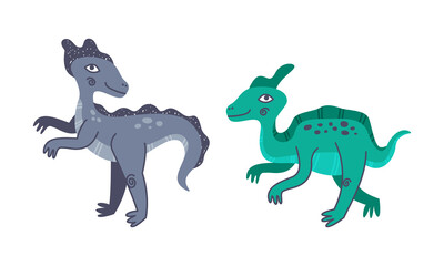 Funny Dinosaur as Cute Prehistoric Creature and Comic Jurassic Predator Vector Set