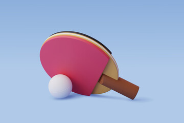 3d Vector Table Tennis Racket with Ball, Ping-pong bat, Sport and Game competition concept - obrazy, fototapety, plakaty