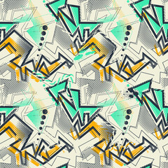 Abstract urban pattern with curved geometry elements, lines and chaotic dots. Contemporary artwork