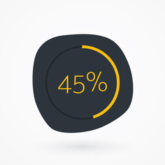 45 percent chart. Vector percentage infographic element. Gray Yellow isolated icon. Sign for download, progress, business data, financial figures, web design