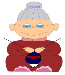 Illustrated grandma knitting cartoon smiling