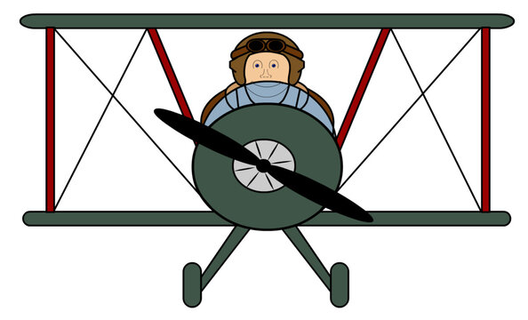 Illustrated man flying old plane