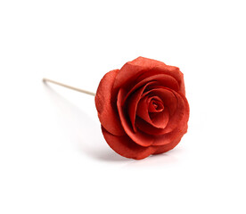 Red roses were placed against a white background.