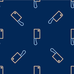 Line Meat chopper icon isolated seamless pattern on blue background. Kitchen knife for meat. Butcher knife. Vector