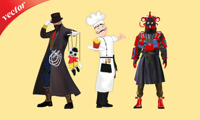 Group of cartoon characters standing pensively.