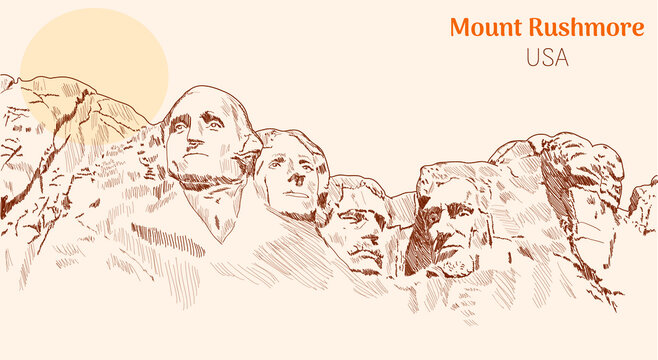 Mount Rushmore Usa Hand Drawing Vector Illustration 