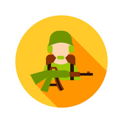 Soldier with Gun Circle Icon. Vector Illustration of Military Sign.