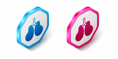 Isometric Lungs icon isolated on white background. Hexagon button. Vector