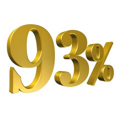 93 Percent Gold Number Ninety Three 3D Rendering
