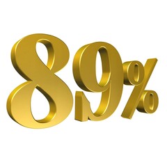 89 Percent Gold Number Eighty Nine 3D Rendering