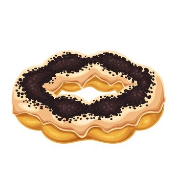 Mochi Donut. Bakery Dessert Menu, Japanese Mochi Donut With Topping Oreo And Cream. Vector Illustration.