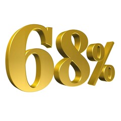 68 Percent Gold Number Sixty Eight 3D Rendering