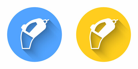 White Portable vacuum cleaner icon isolated with long shadow background. Circle button. Vector