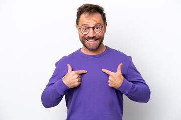 Middle age caucasian man isolated on white background with surprise facial expression