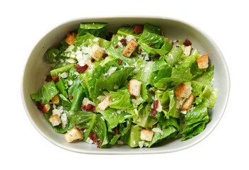 Fresh healthy caesar salad top view isolated on white background, clipping path included