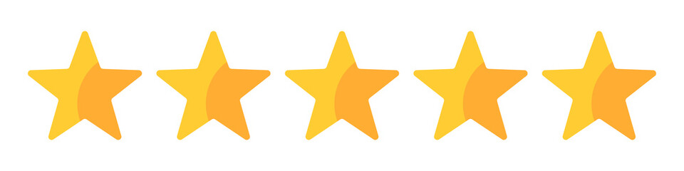 Five golden stars rating sign symbol for websites with product and service reviews.