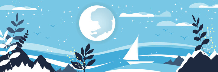 simple banner sea and moon