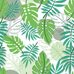 Fototapeta na wymiar White background with tropical leaves