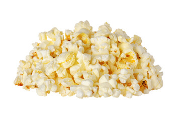 Pile of popcorn isolated on white background.