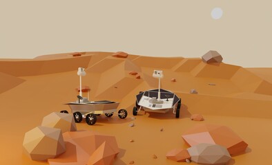 Landscape mars rover exploration space concept 3d illustration science © gassh