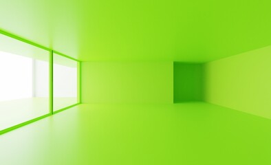 Empty room green abstract concept illustration 3d render