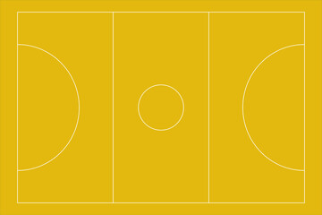 Recreational sport of Netball court in United Kingdom looking at an empty yellow vector court with white lines.