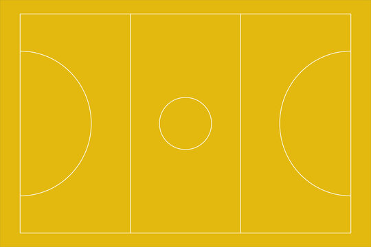 Recreational Sport Of Netball Court In United Kingdom Looking At An Empty Yellow Vector Court With White Lines.