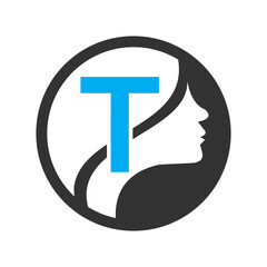 circle logo in the  T   Vector design template elements for your application or company identity.with weman circle