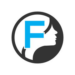 circle logo in the  F   Vector design template elements for your application or company identity.with weman circle