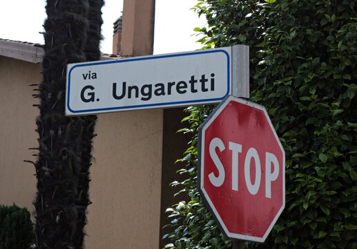 Italy: Two Road signal (1- Ungaretti Street. 2) Stop).