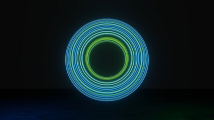 3d render of flash neon and light glowing on dark scene. Speed light moving lines. High fast  motion blur. Technology internet of future network. Sci fiction of hyperspace interstellar travel.