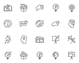 set of creative line icons, thinking, education