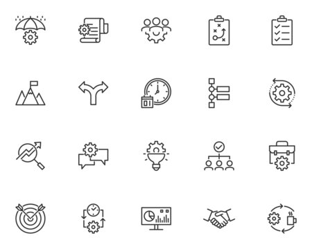 set of management line icons, organization, project, business
