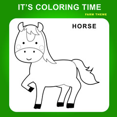 Coloring page worksheet. Educational printable worksheet. Coloring animals for preschool children. Black and white vector illustration. Motor skills education.