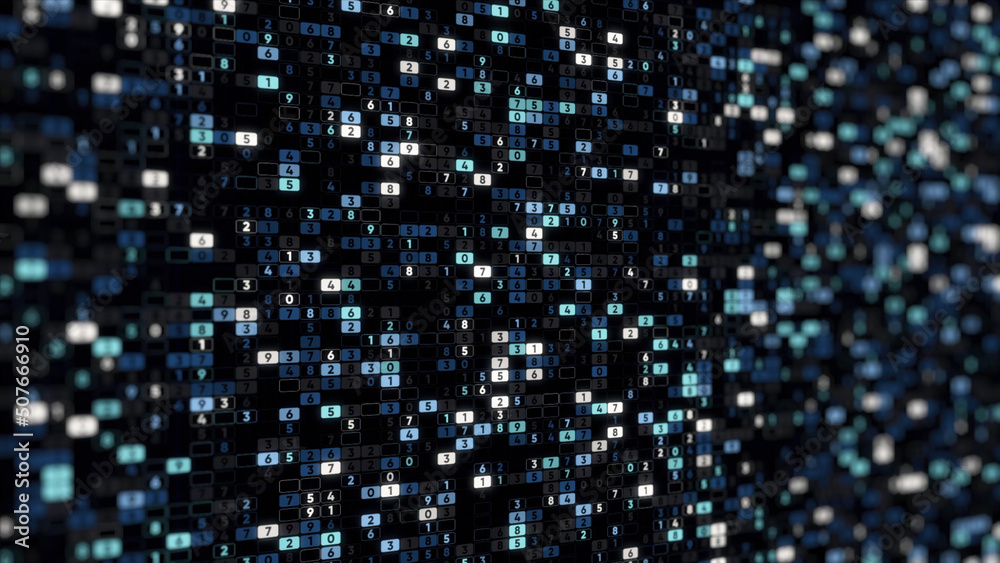 Aufkleber abstract background of colorful numerical values in columns hanging while moving on a black backgrou
