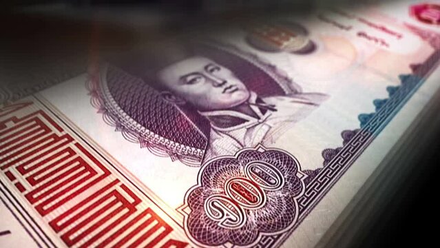 Mongolian Togrog, Tugrik money counting. MNT banknotes. Fast cash note count macro loop. Business and economy loopable and seamless concept. Economy and business in Mongolia.