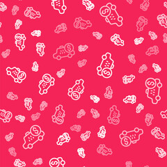 White line Taximeter device icon isolated seamless pattern on red background. Measurement appliance for passenger fare in taxi car. Vector