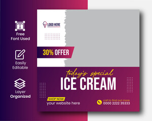 Today's Special delicious ice cream social media all promotional banner new post design template  