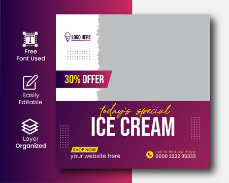 Today's Special Delicious Ice Cream Social Media All Promotional Banner New Post Design Template  