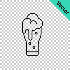 Black line Glass of beer icon isolated on transparent background. Vector